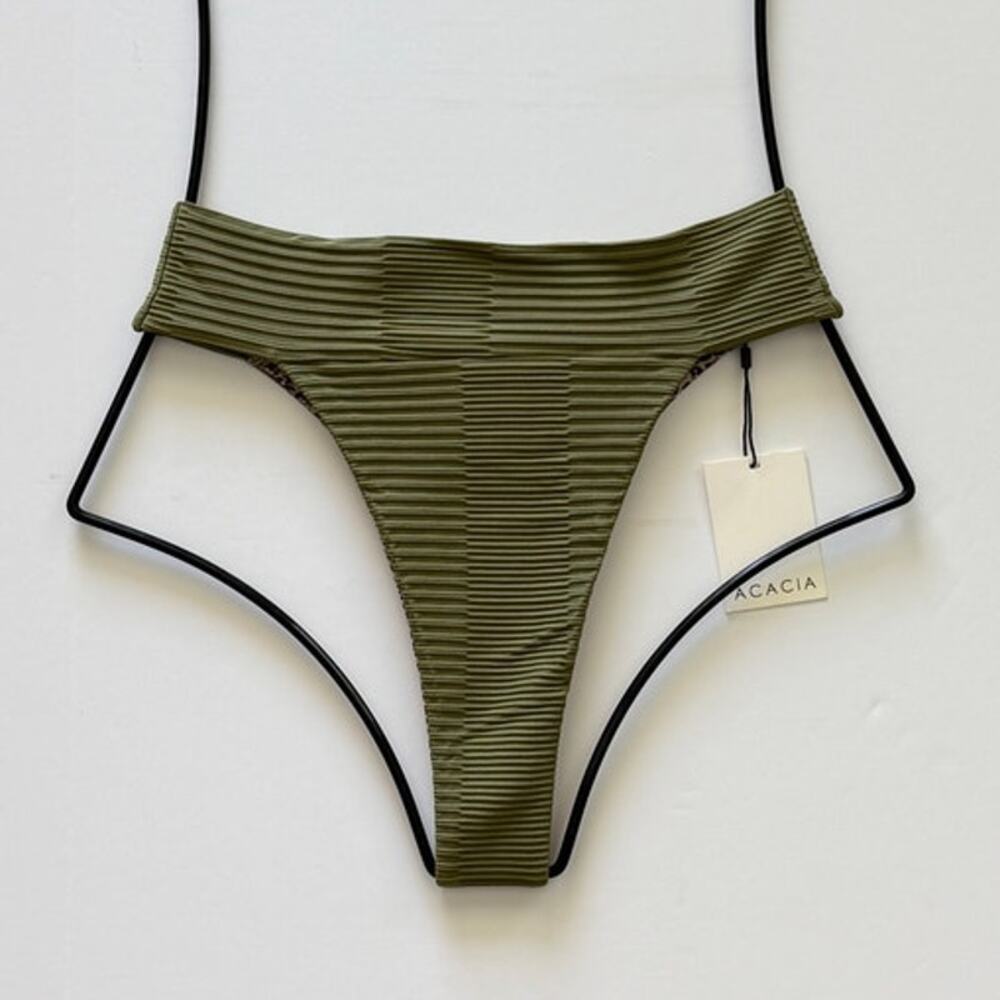 acacia swimwear Olive Ribbed High-Cut Bikini Bottom